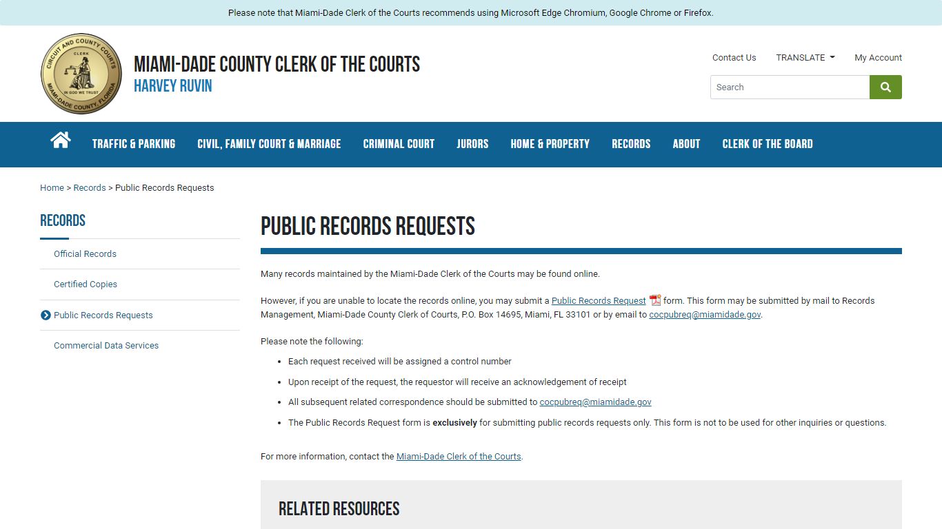 Public Records Request - Miami-Dade Clerk